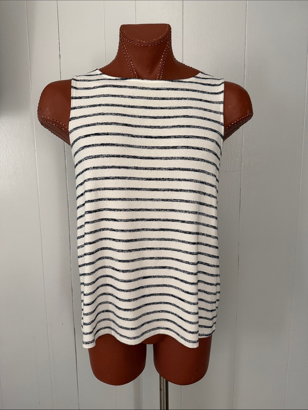 Banana Republic White and Navy Striped Sleeveless Tank
